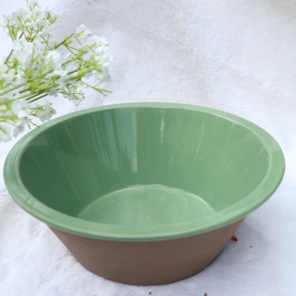 Tô/Chậu Sứ Cao Cấp Đa Năng - Kiểu Dáng Cổ Điển Phối Đất Nung Độc Đáo - Xanh lá (30x13)
